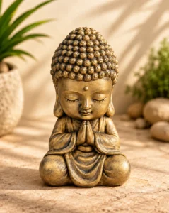 Statue bouddha méditant assis en tailleur or noir n° 640