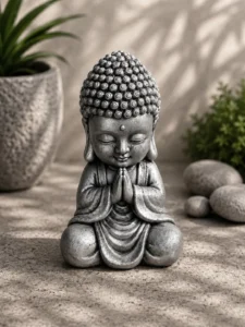 Statue bouddha méditant assis en tailleur noir argent n° 640
