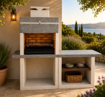 Barbecue avec grille, finition inox et tablette latérale