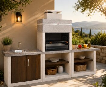 Barbecue avec grille,finition inox et 2 tablettes latérale (sans porte)