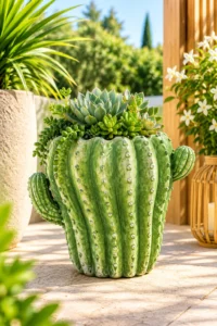 Statue pot cactus vert n° 1306