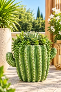 Statue pot cactus vert n° 1307