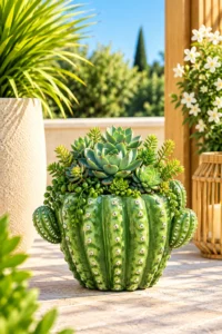 Statue pot cactus vert n° 1308